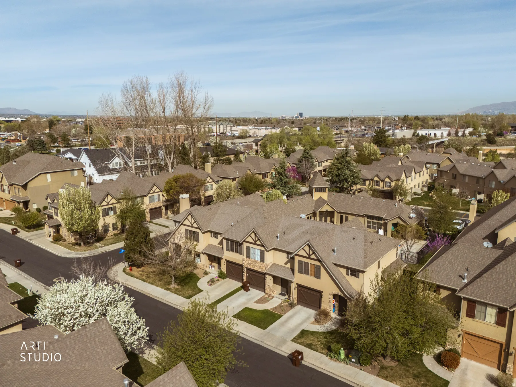 Aerial perspective of suburban area
