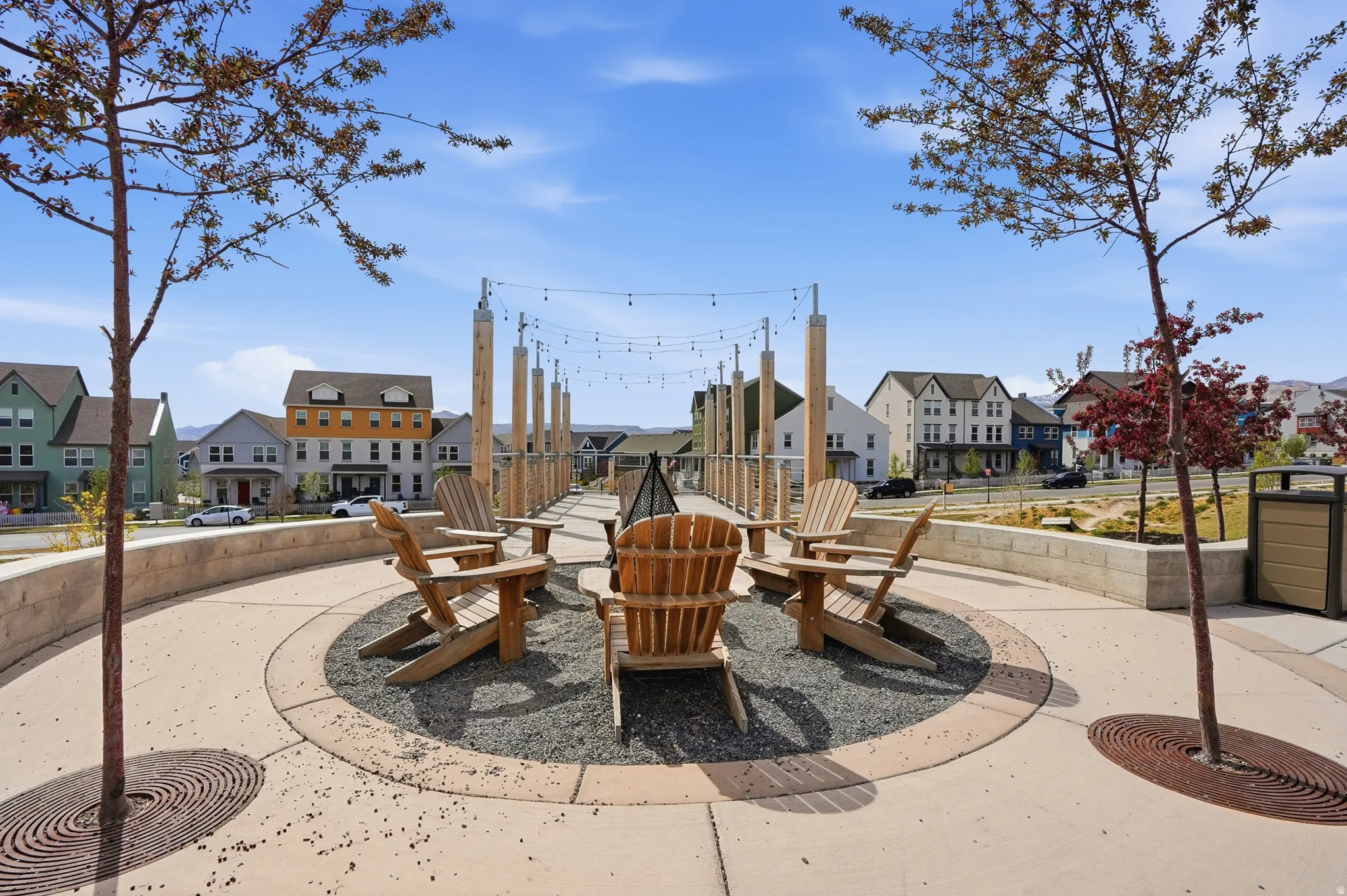 View of community outdoor fire pit directly across the street