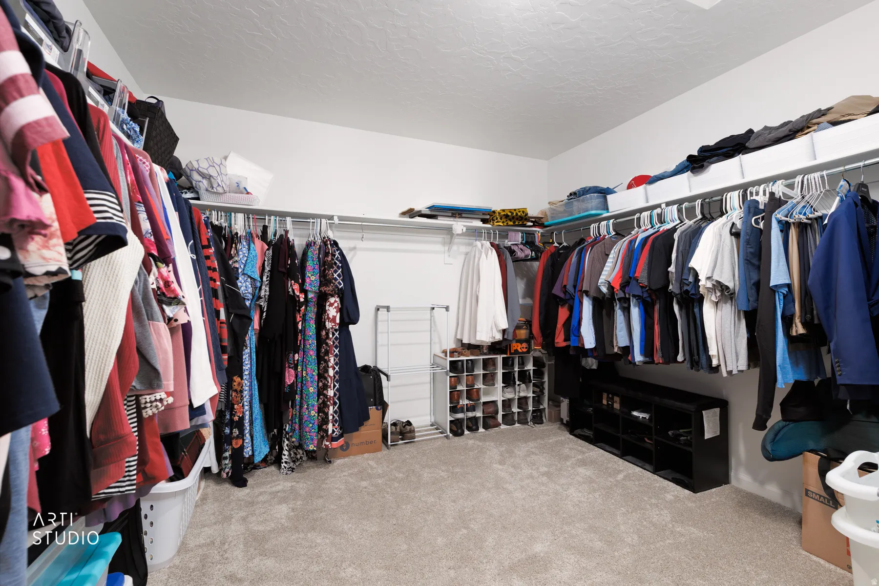 Walk in closet with carpet