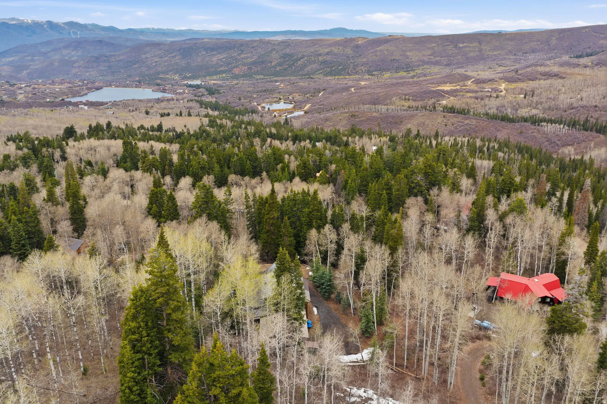 Aerial view of a water and mountain view