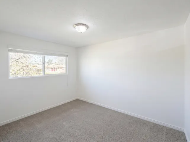 Carpeted spare room featuring baseboards