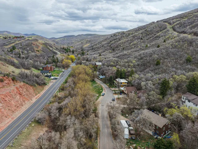 Drone / aerial view of a mountain backdrop