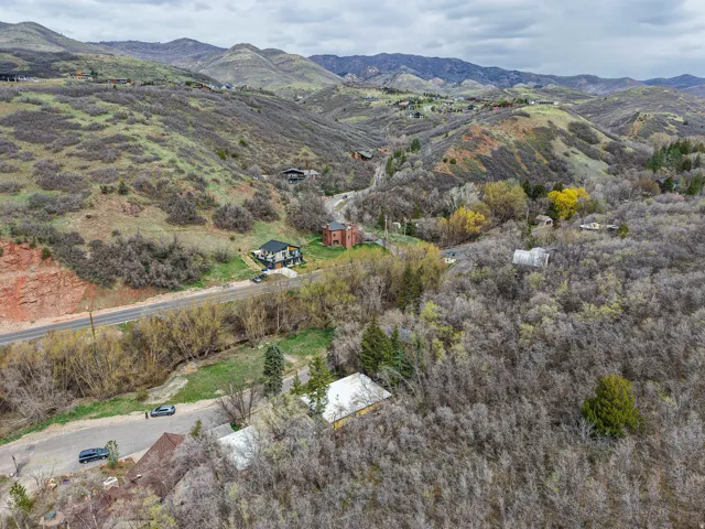 Drone / aerial view of a mountain backdrop