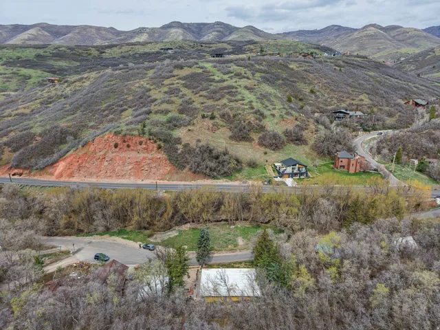 Aerial view of a mountain backdrop