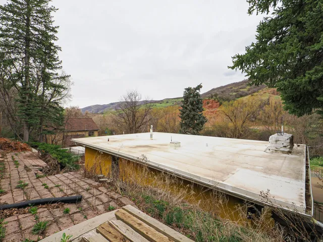View of patio featuring a mountain view