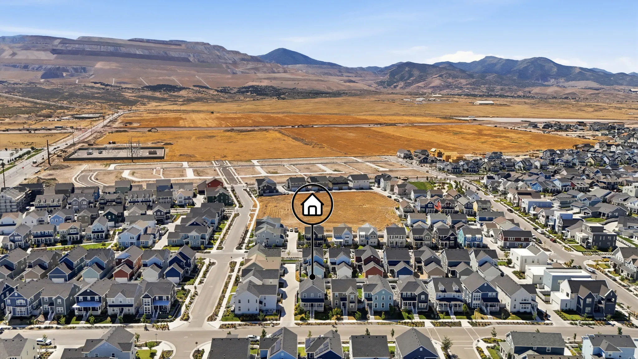 Aerial perspective showcasing a developing residential community