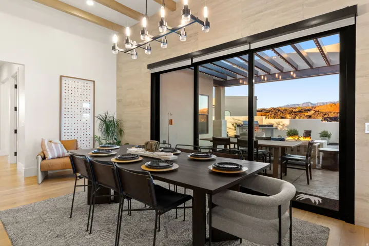 Dining space with light wood-style flooring