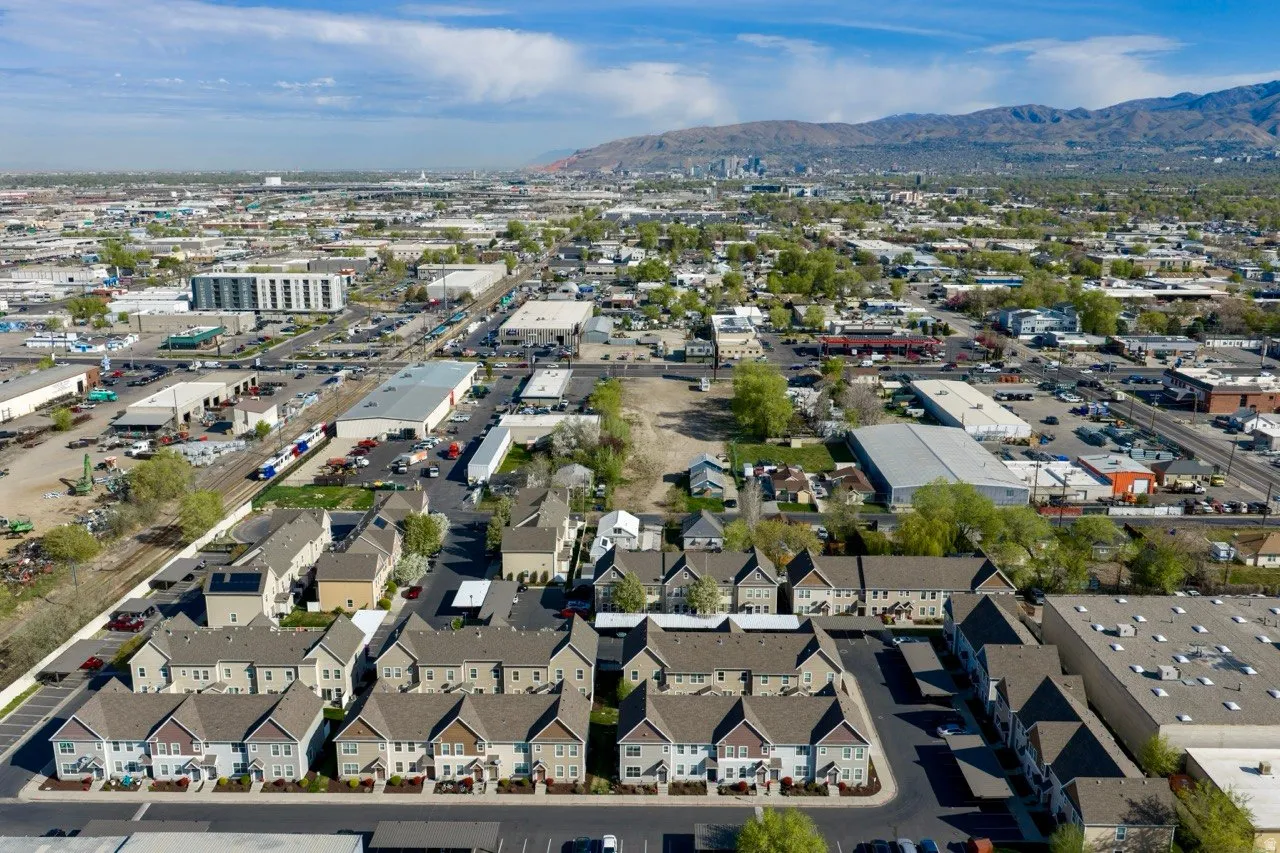 Aerial view of a mountain backdrop