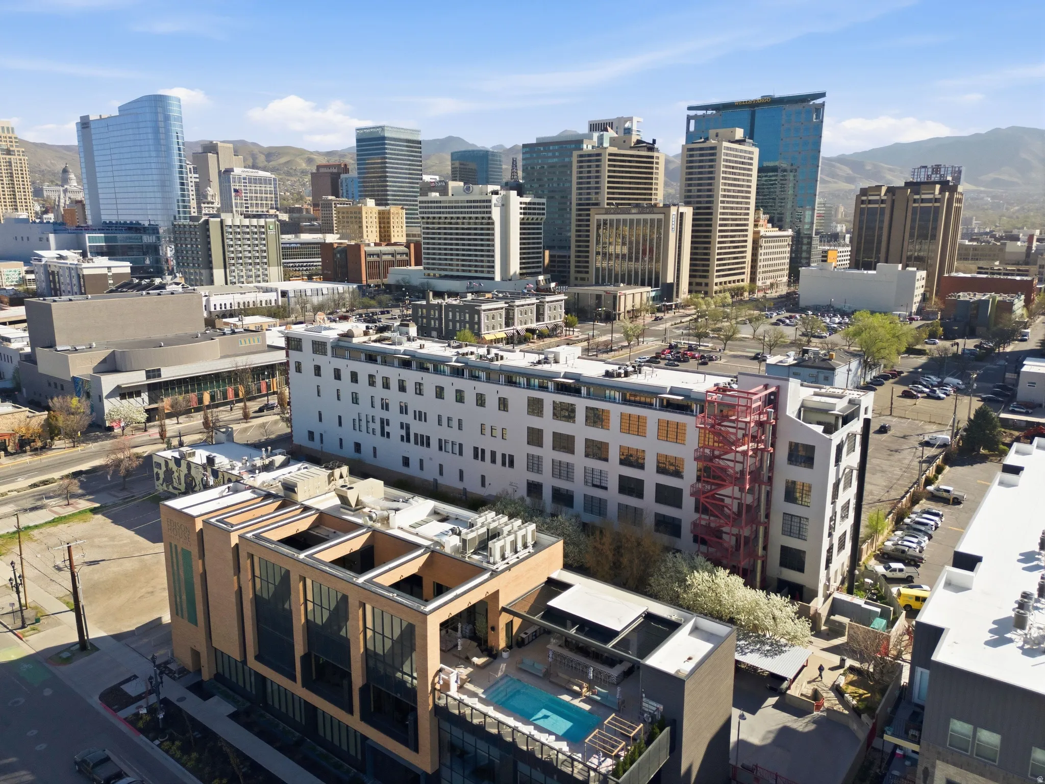 View of city with a mountain backdrop
