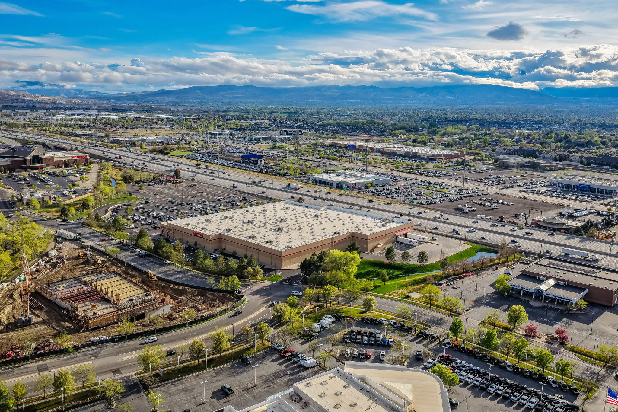 Drone / aerial view of a mountainous background