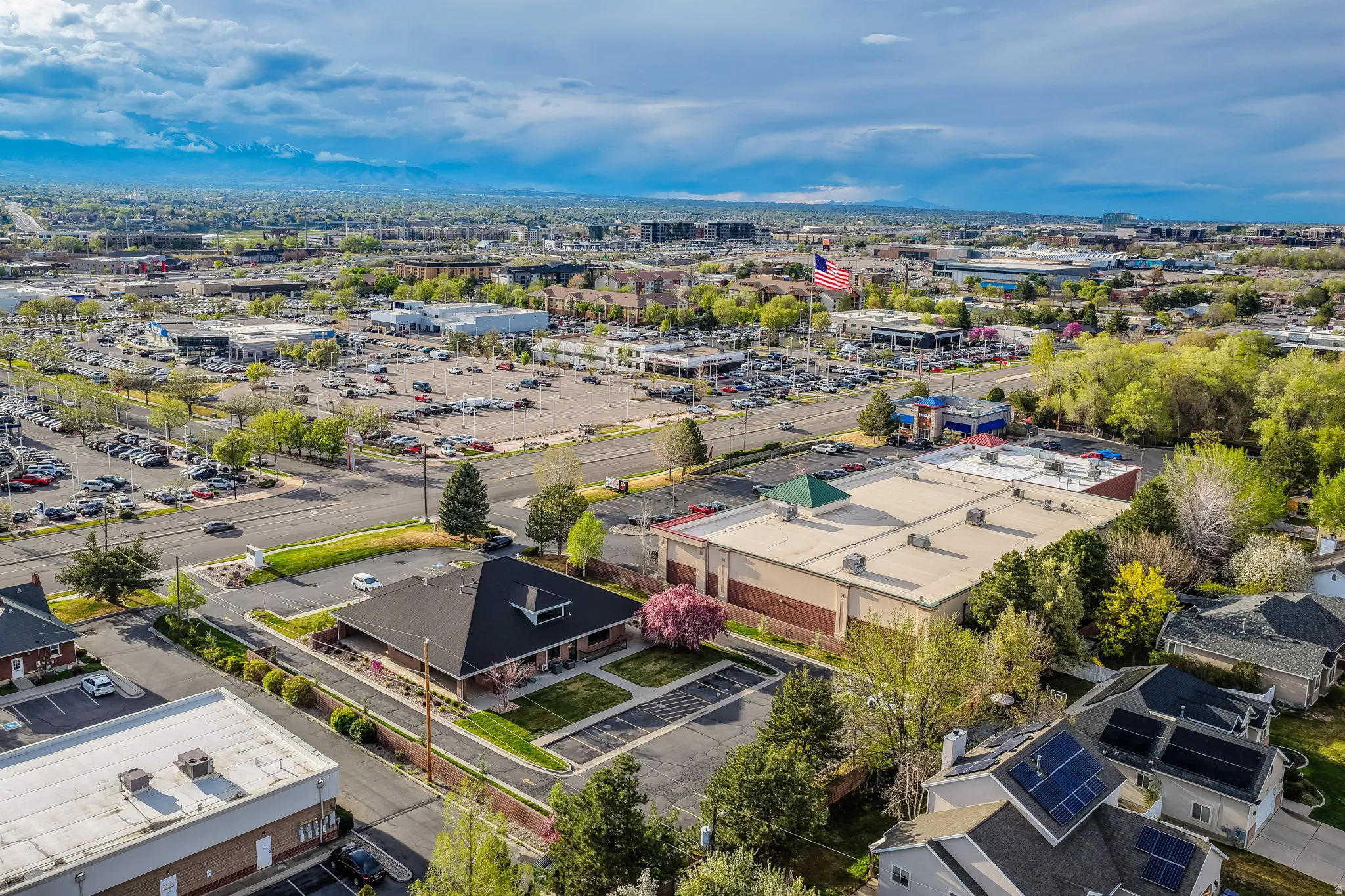 Drone / aerial view of a commercial area