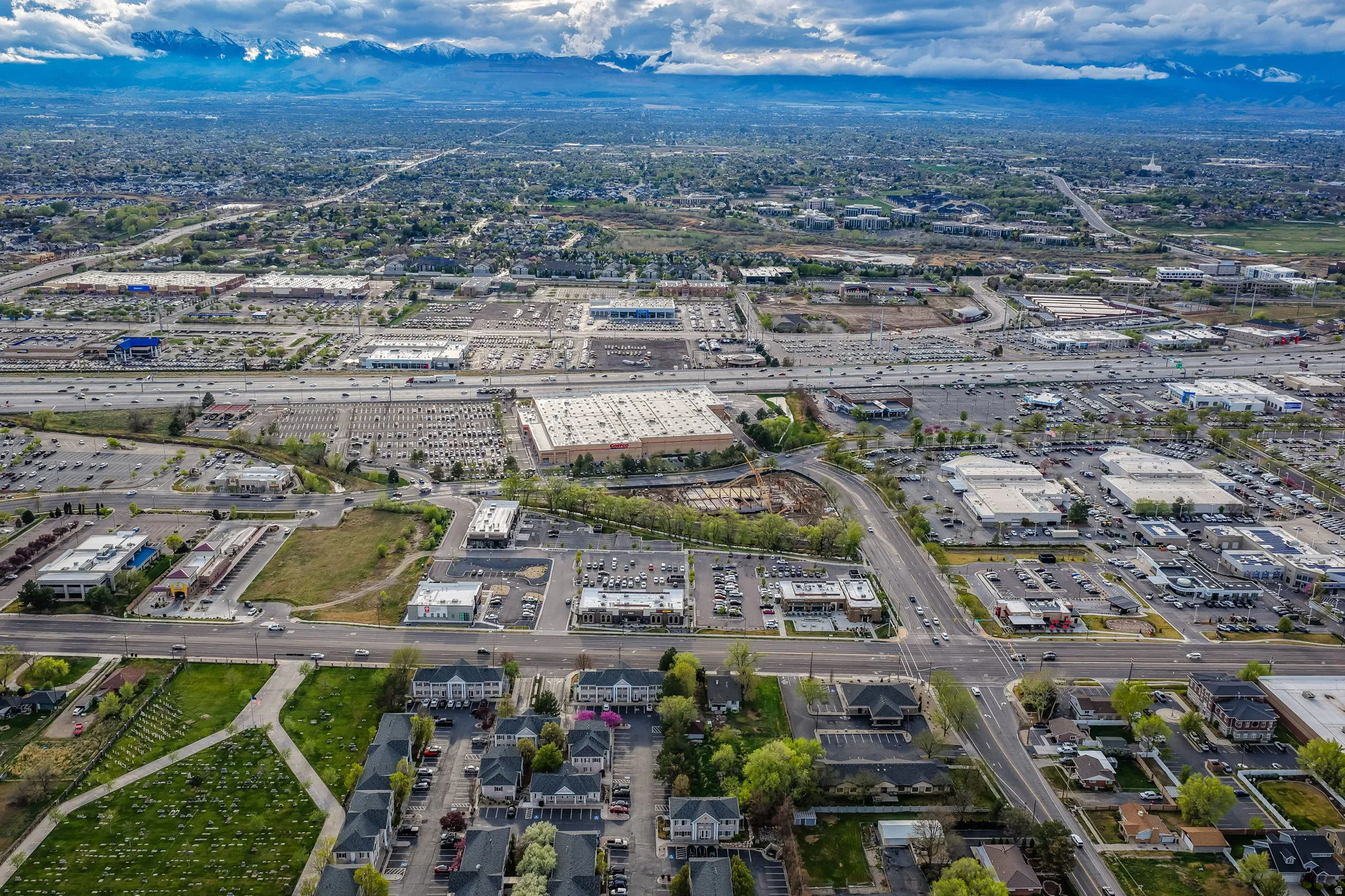Aerial view of a mountain backdrop