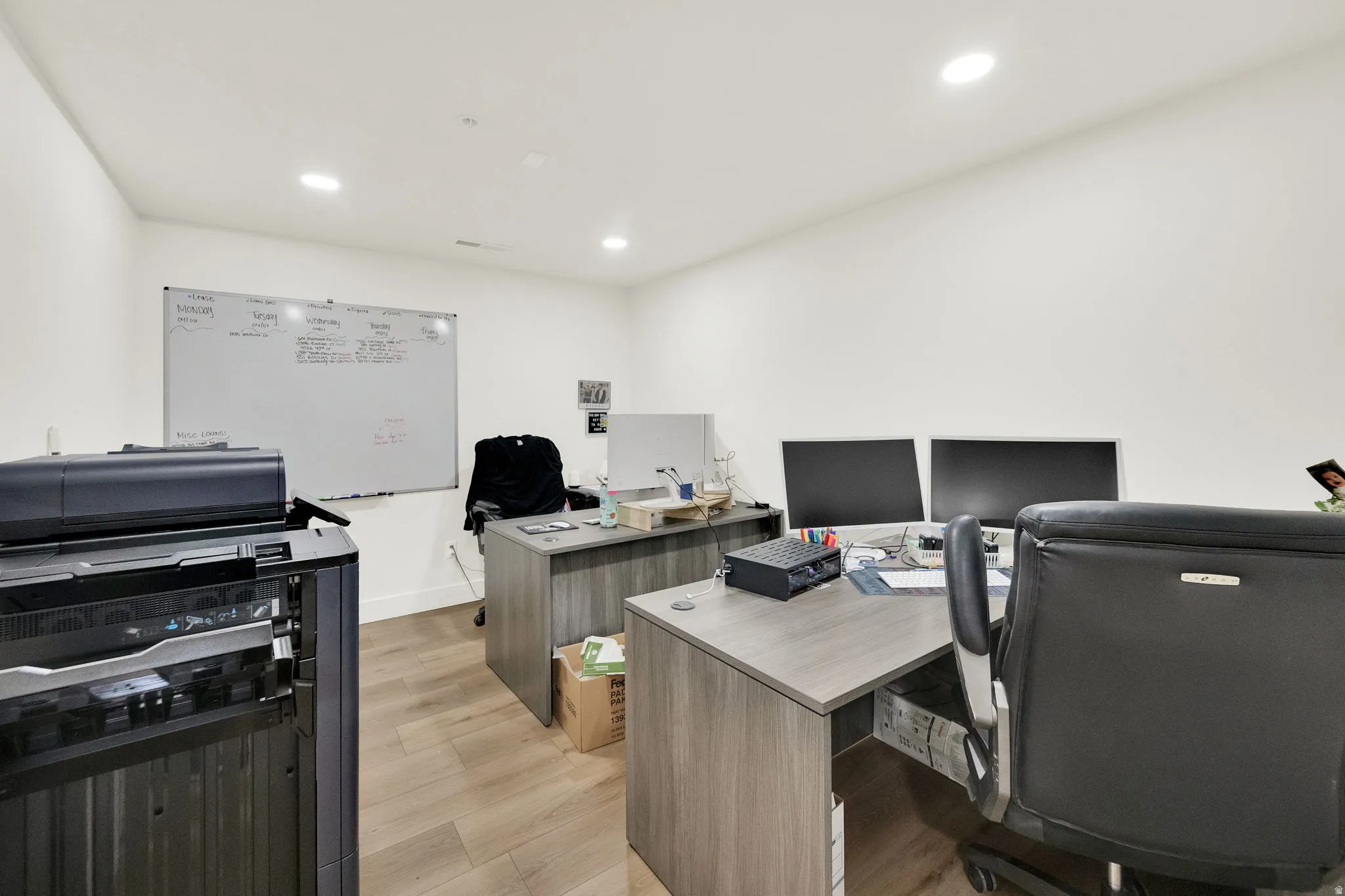 Home office with recessed lighting