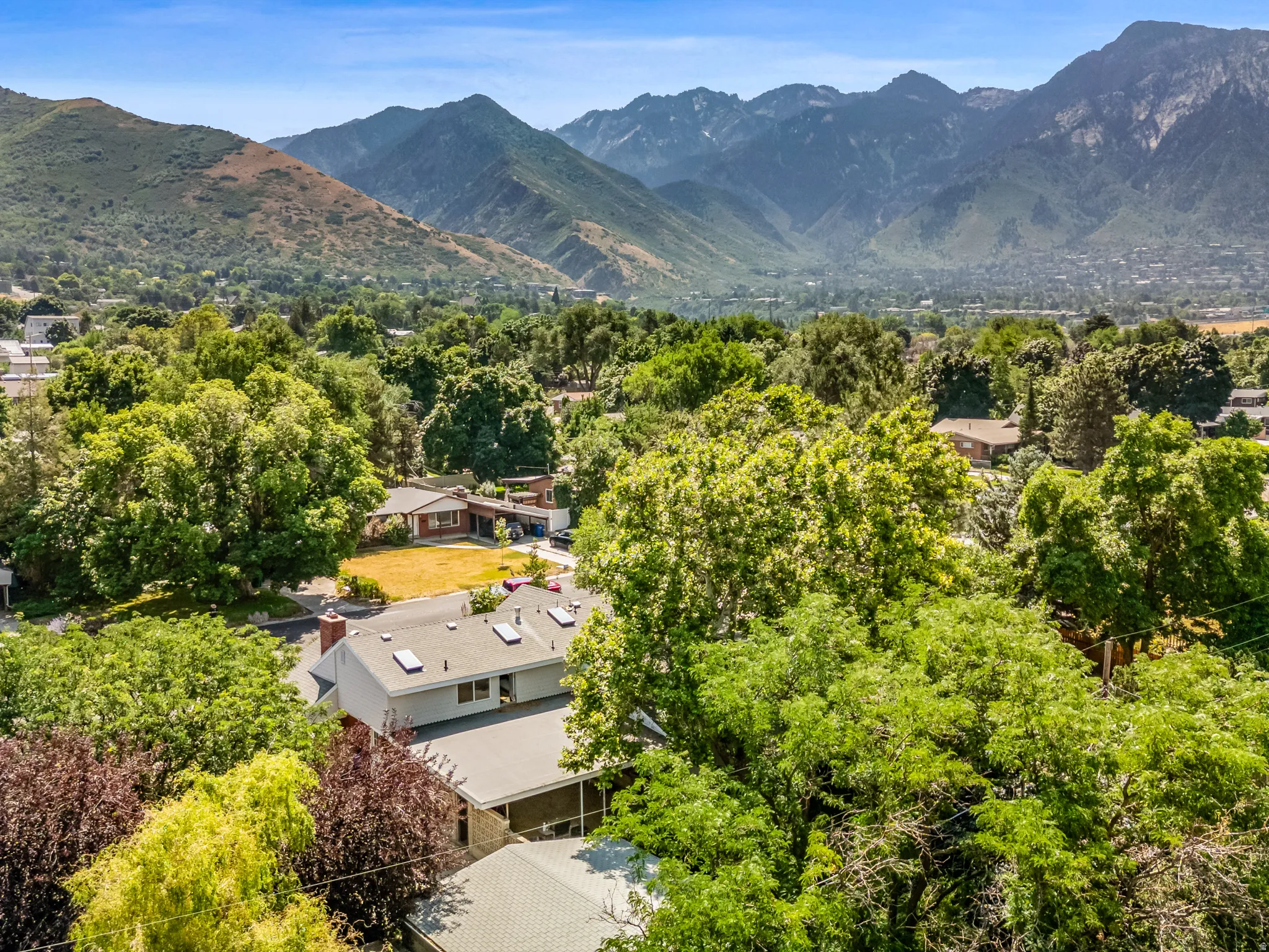 Drone / aerial view of a mountainous background