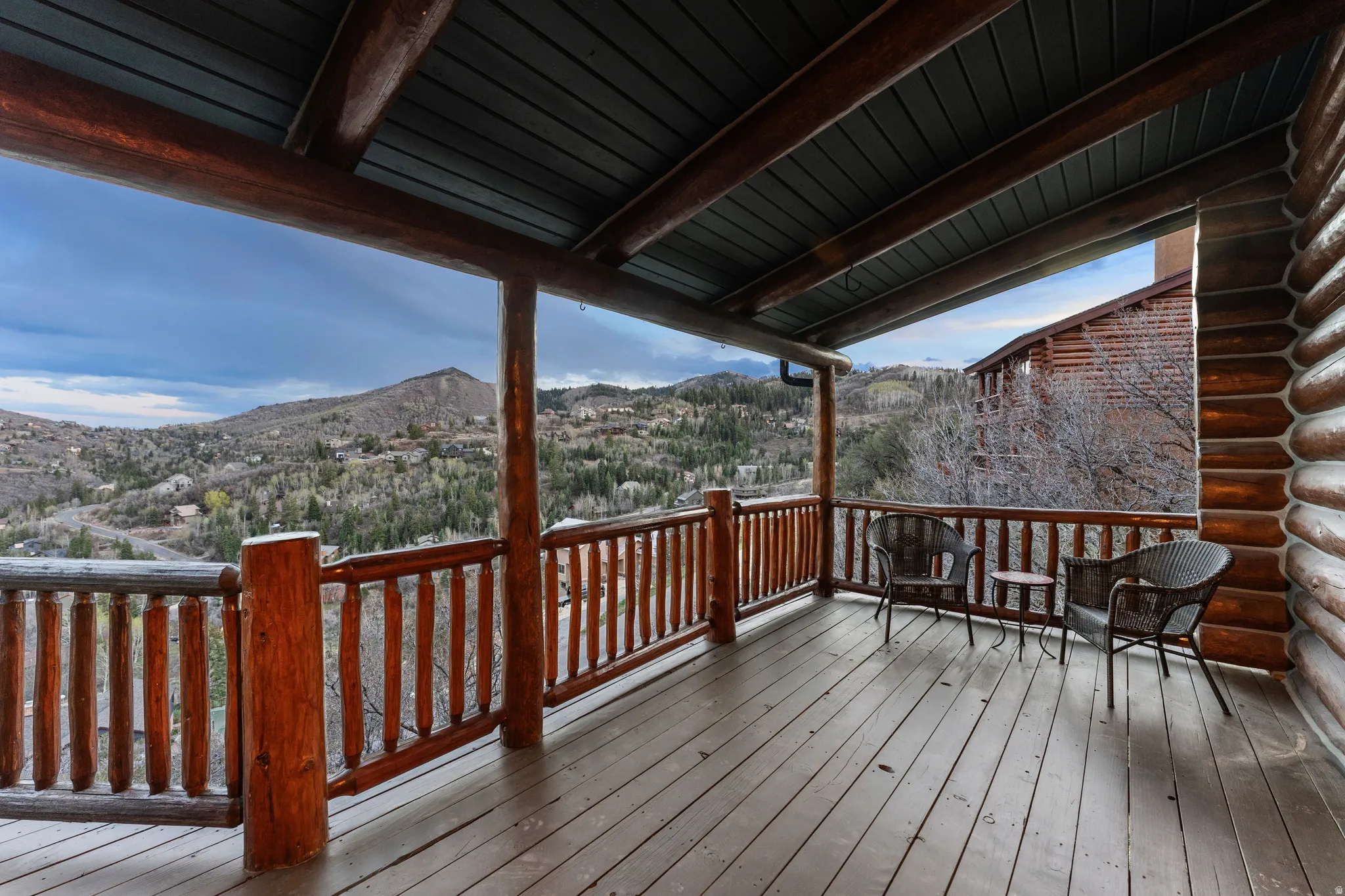 Wooden terrace with a mountain view