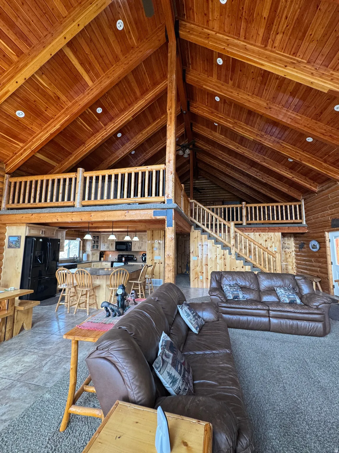 Looking up to the loft from great room