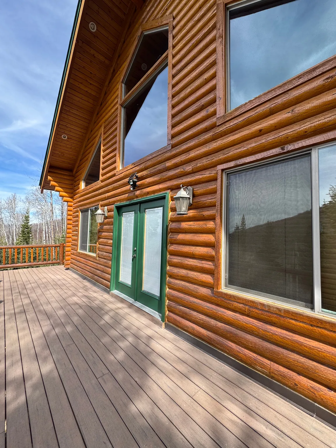 Cabin Front with French doors and deck