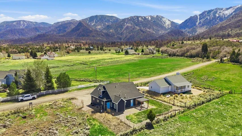 Aerial view of sparsely populated area featuring mountains