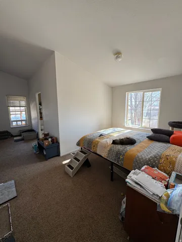 Carpeted room featuring multiple windows providing natural light
