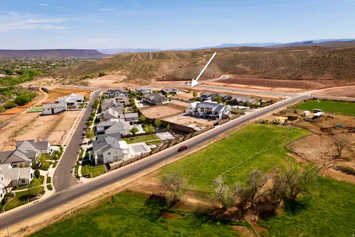 Aerial view of residential area with mountains