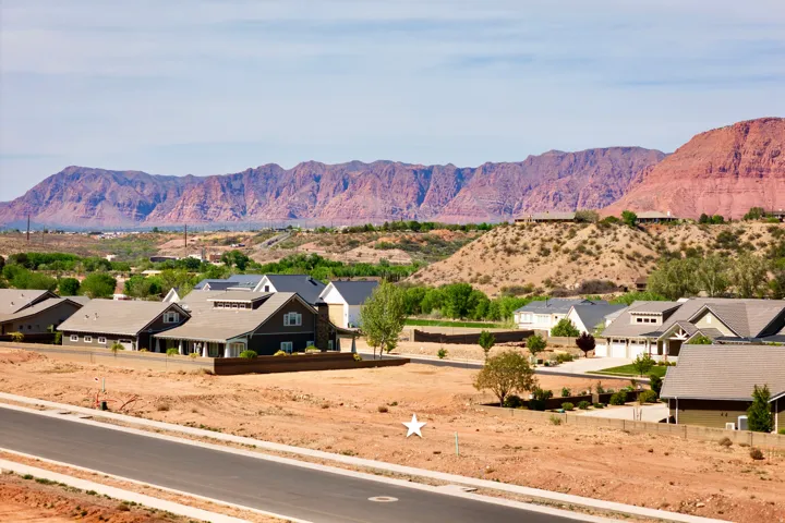 View of mountain background with nearby suburban area
