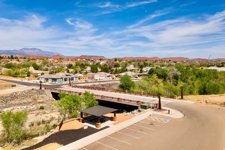 View of mountain background featuring nearby suburban area