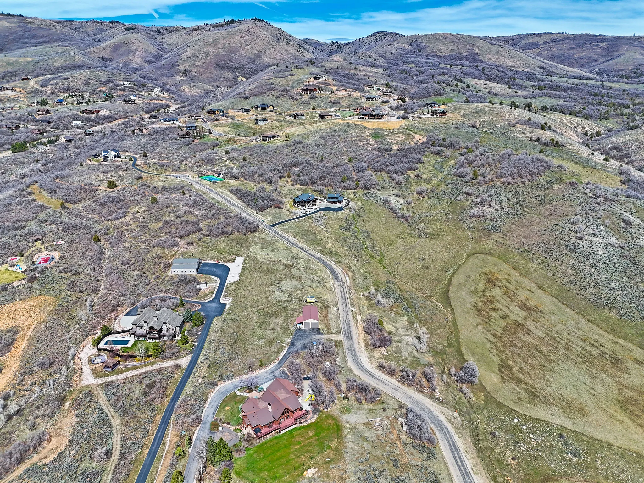 Drone / aerial view of a mountain backdrop