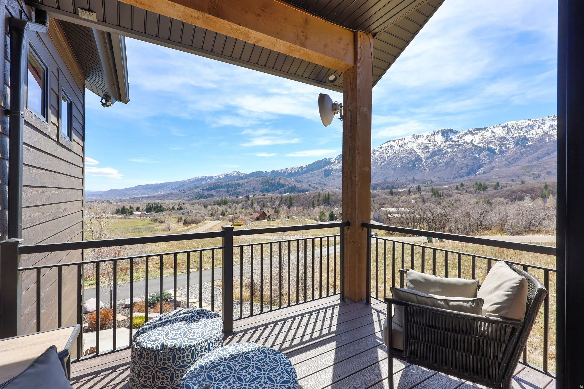 Wooden terrace with a mountain view