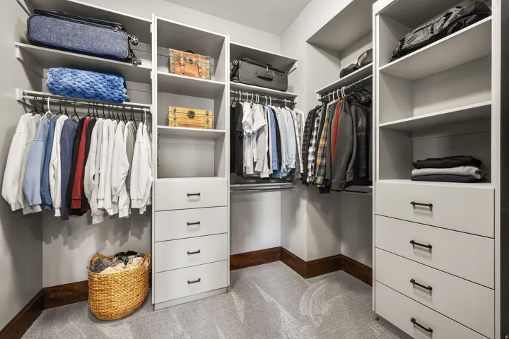 Walk in closet with light carpet