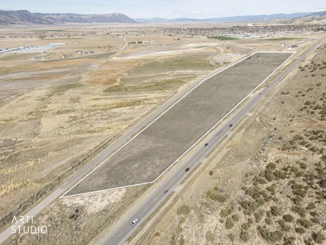 Aerial view looking north towards the house. The shaded overlay shows the approximate boundaries.