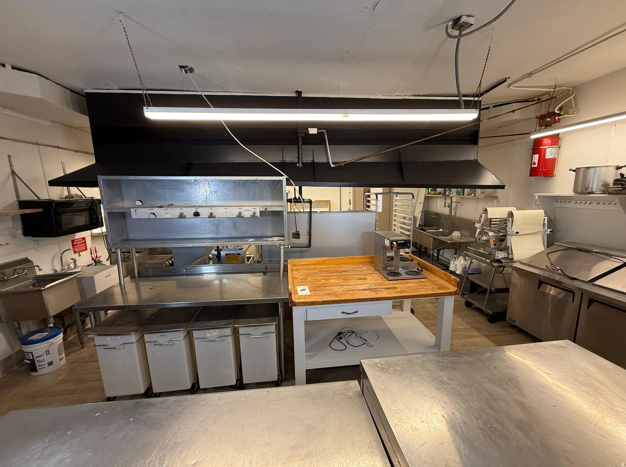 Kitchen with black microwave