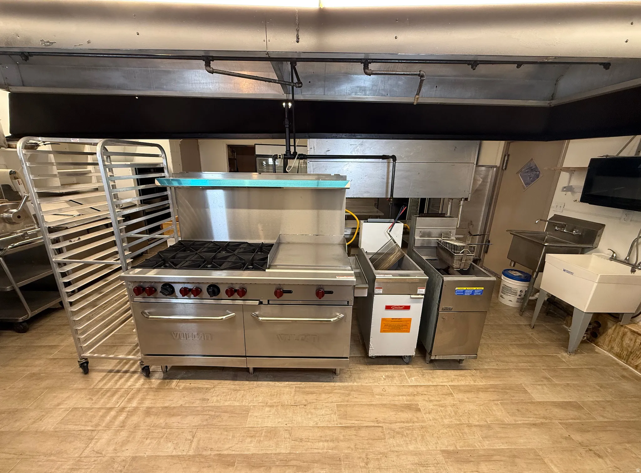 Kitchen with stainless steel countertops