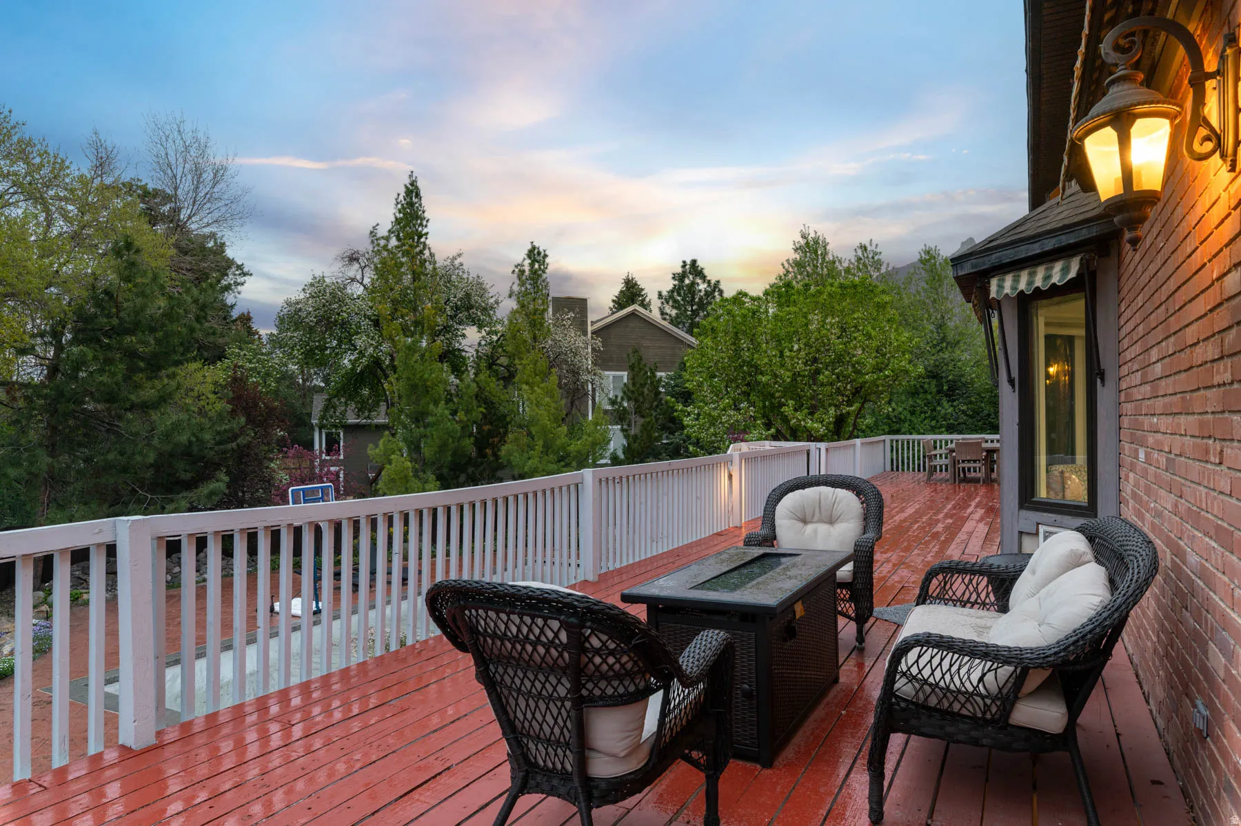 Wooden terrace with a fire pit