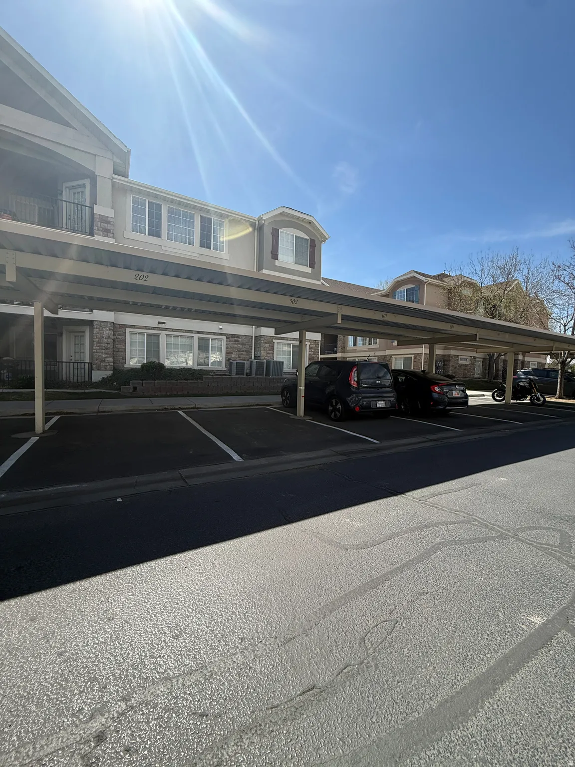 View of covered parking lot