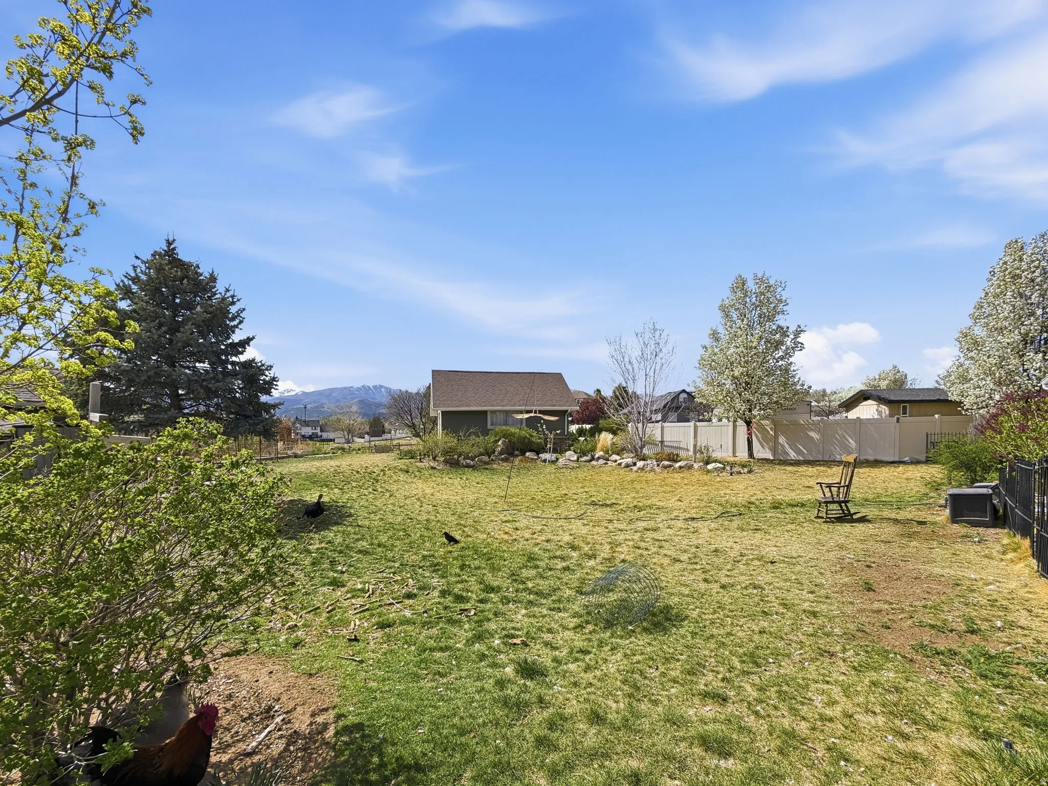 View of yard with a mountain view and an workshop