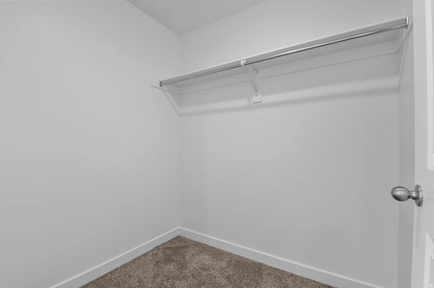 Walk in closet with dark colored carpet