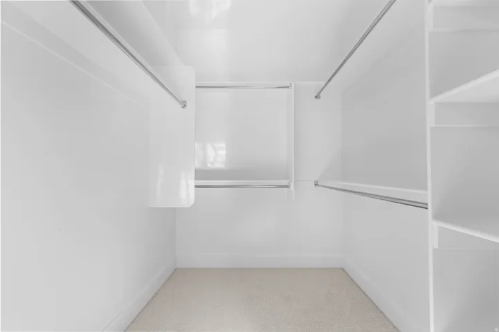 Walk in closet featuring light carpet