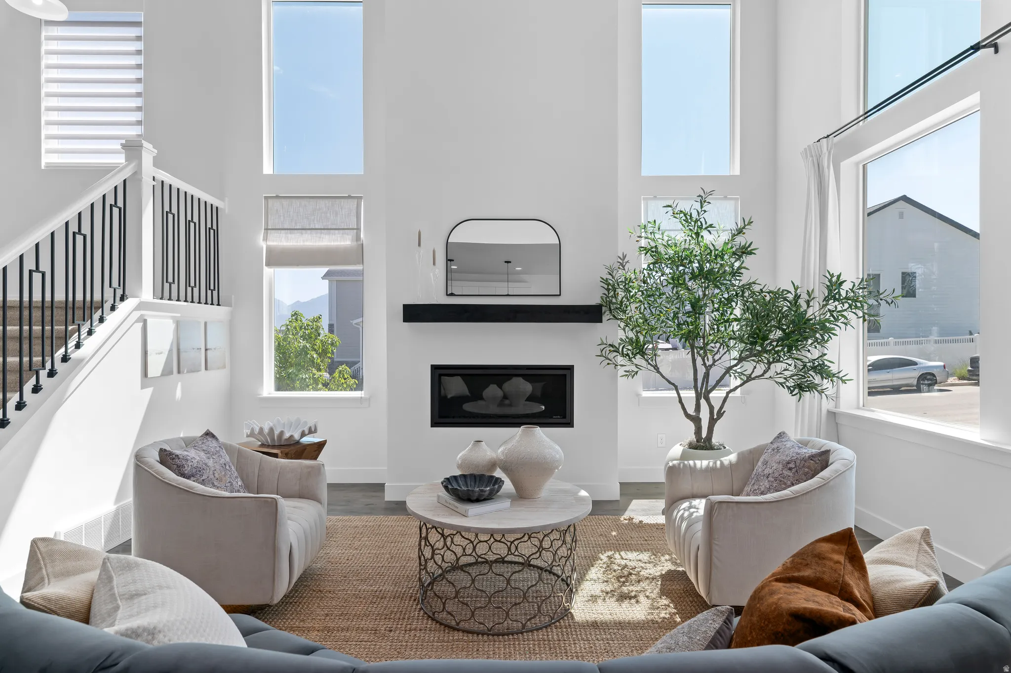 All the light + THAT fireplace!