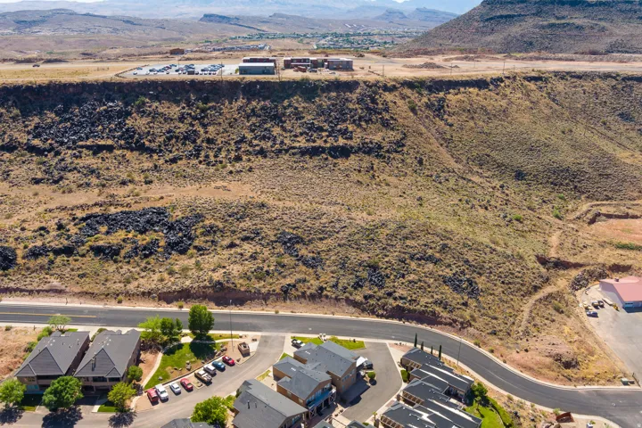 Bird's eye view of mountains and a desert landscape