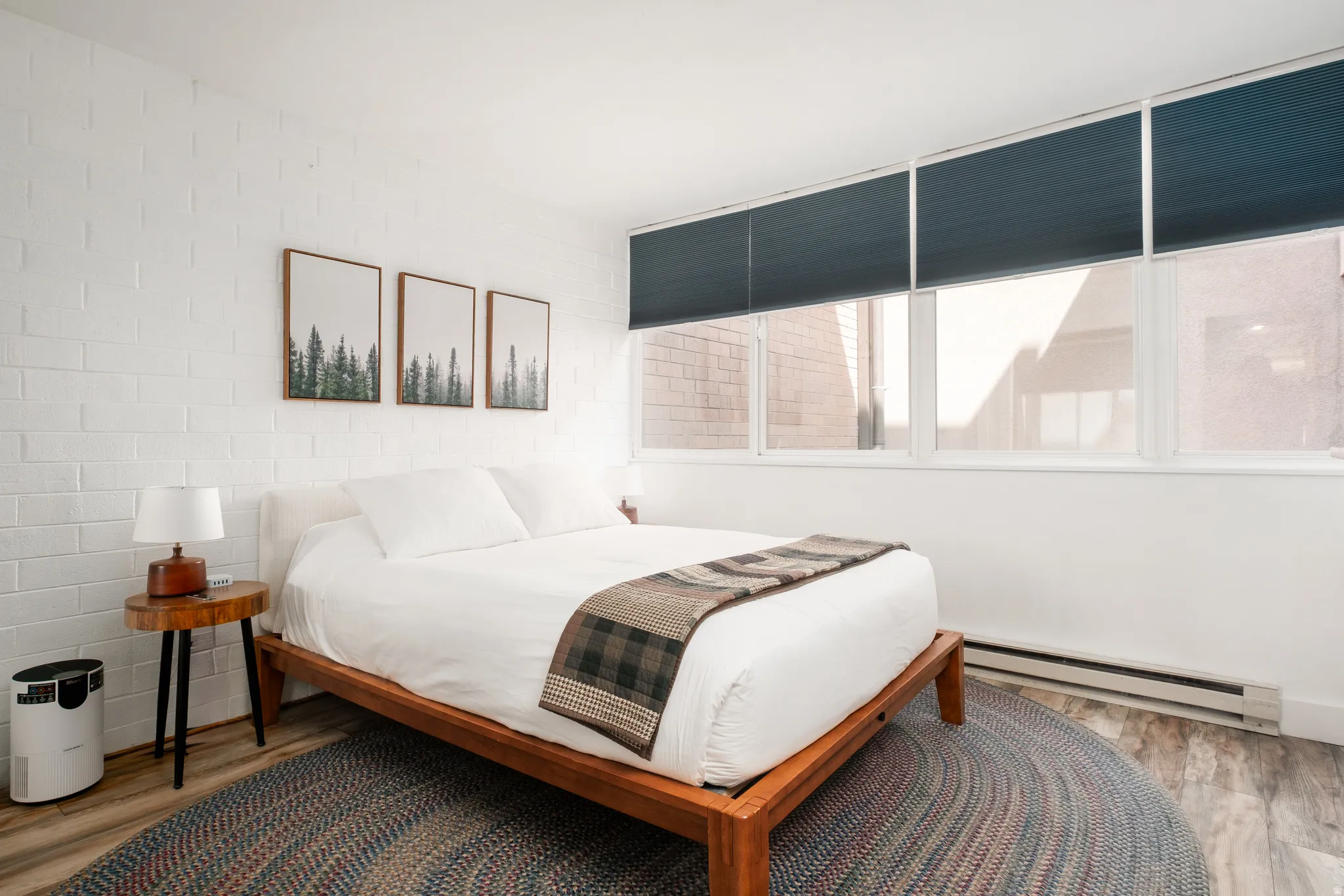 Bedroom featuring a baseboard radiator and light wood-type flooring