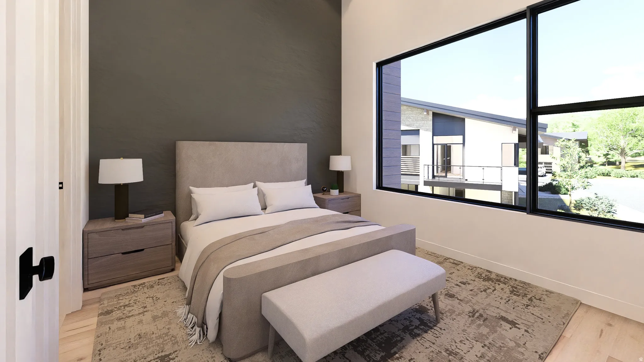 Bedroom with baseboards and light wood-style floors