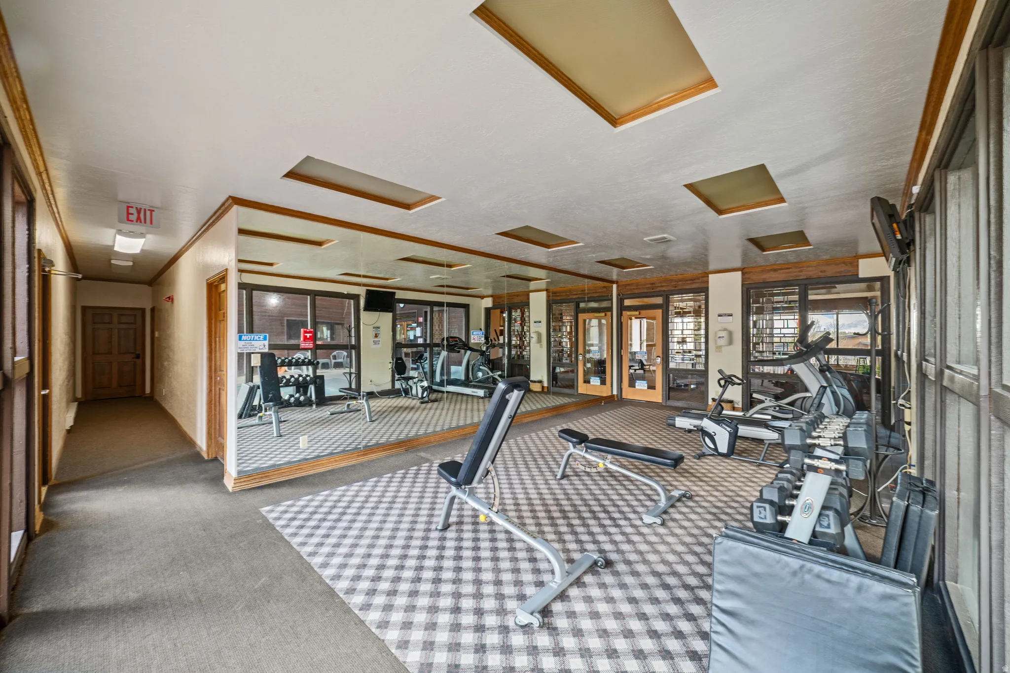 Exercise room with attic access