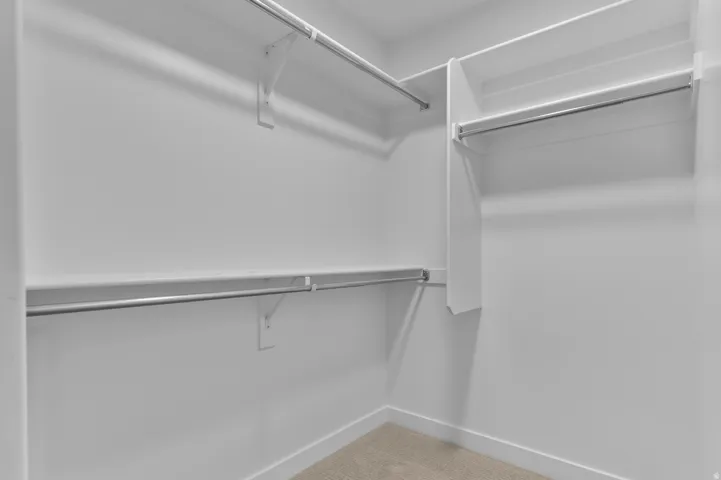 Walk in closet featuring light carpet