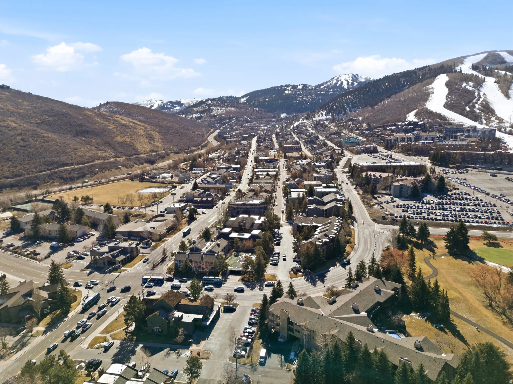 Aerial overview of property's location with mountains