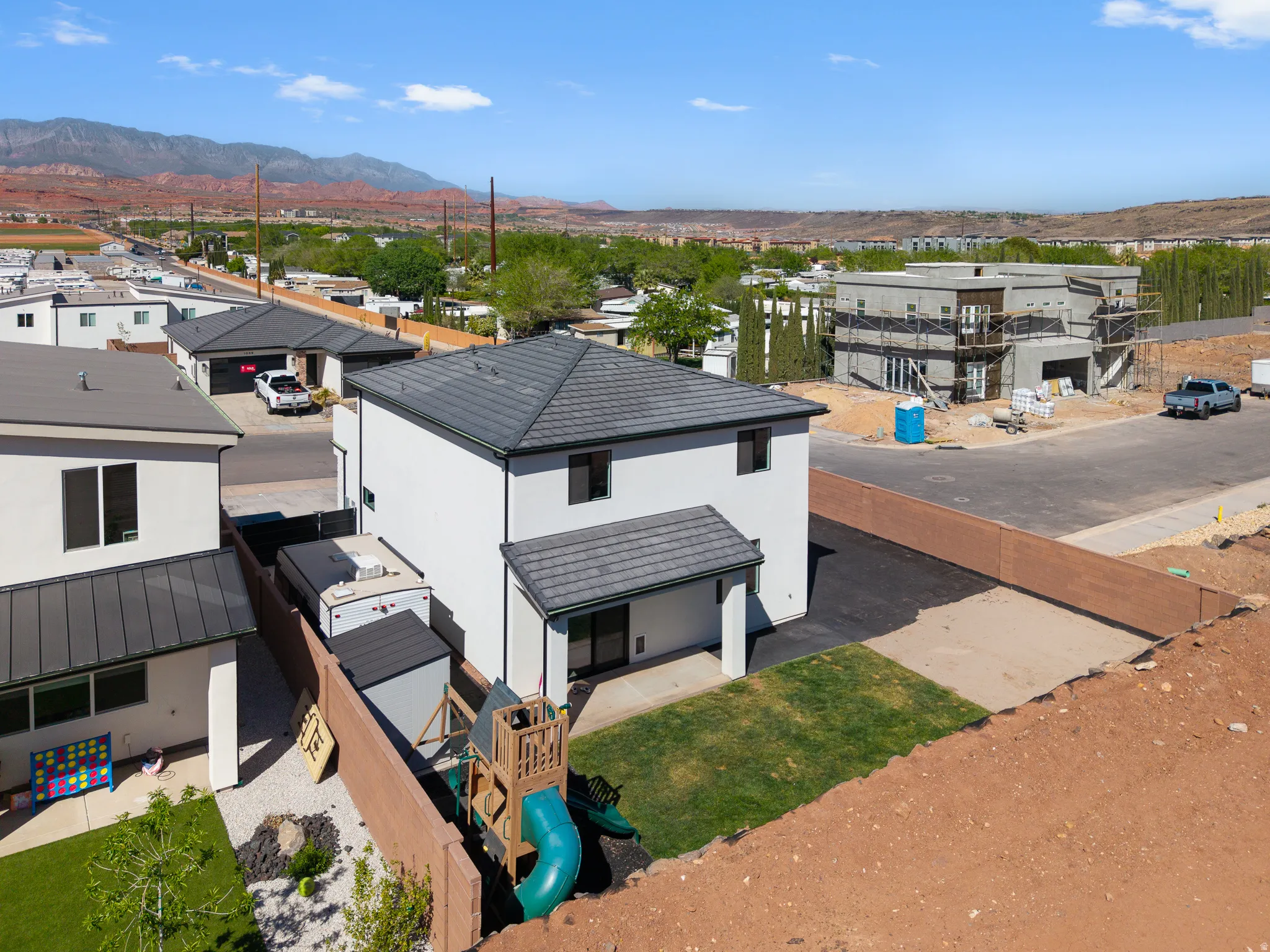 Bird's eye view of a mountain backdrop