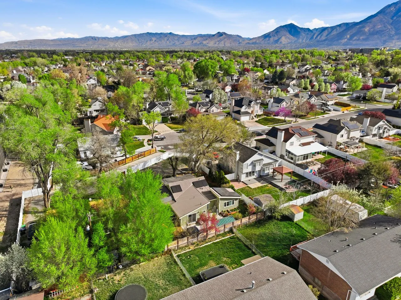 Aerial view area with a mountain background