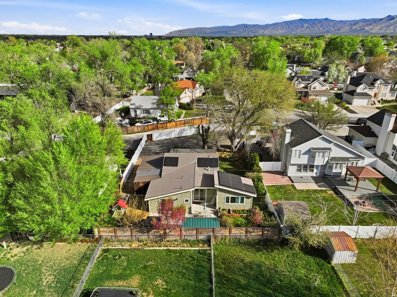 Aerial view of residential area with a mountain view