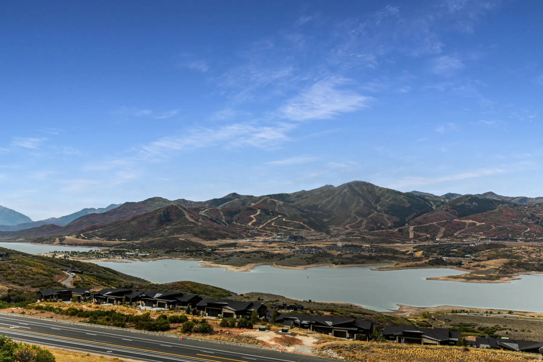 View of mountain background with a nearby body of water