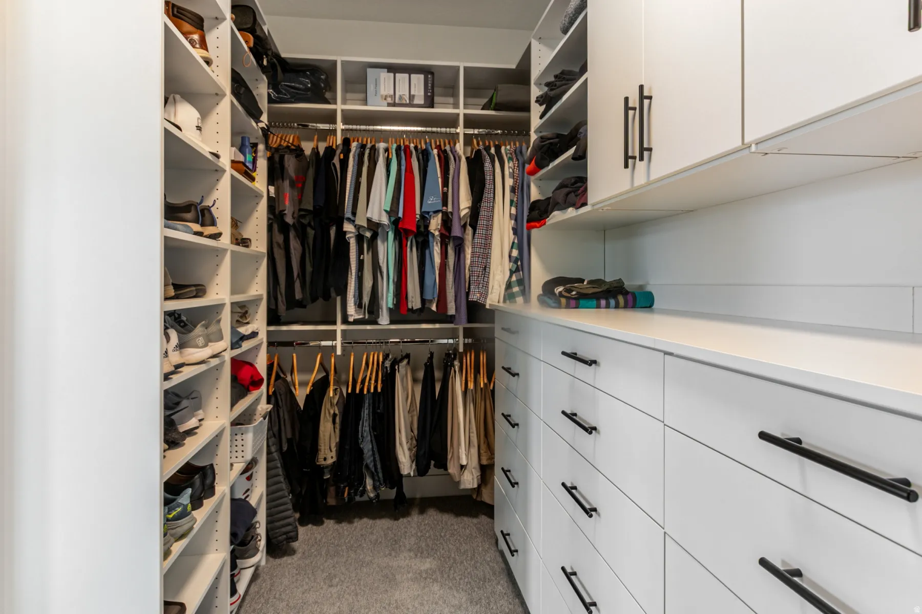 Walk in closet with light carpet