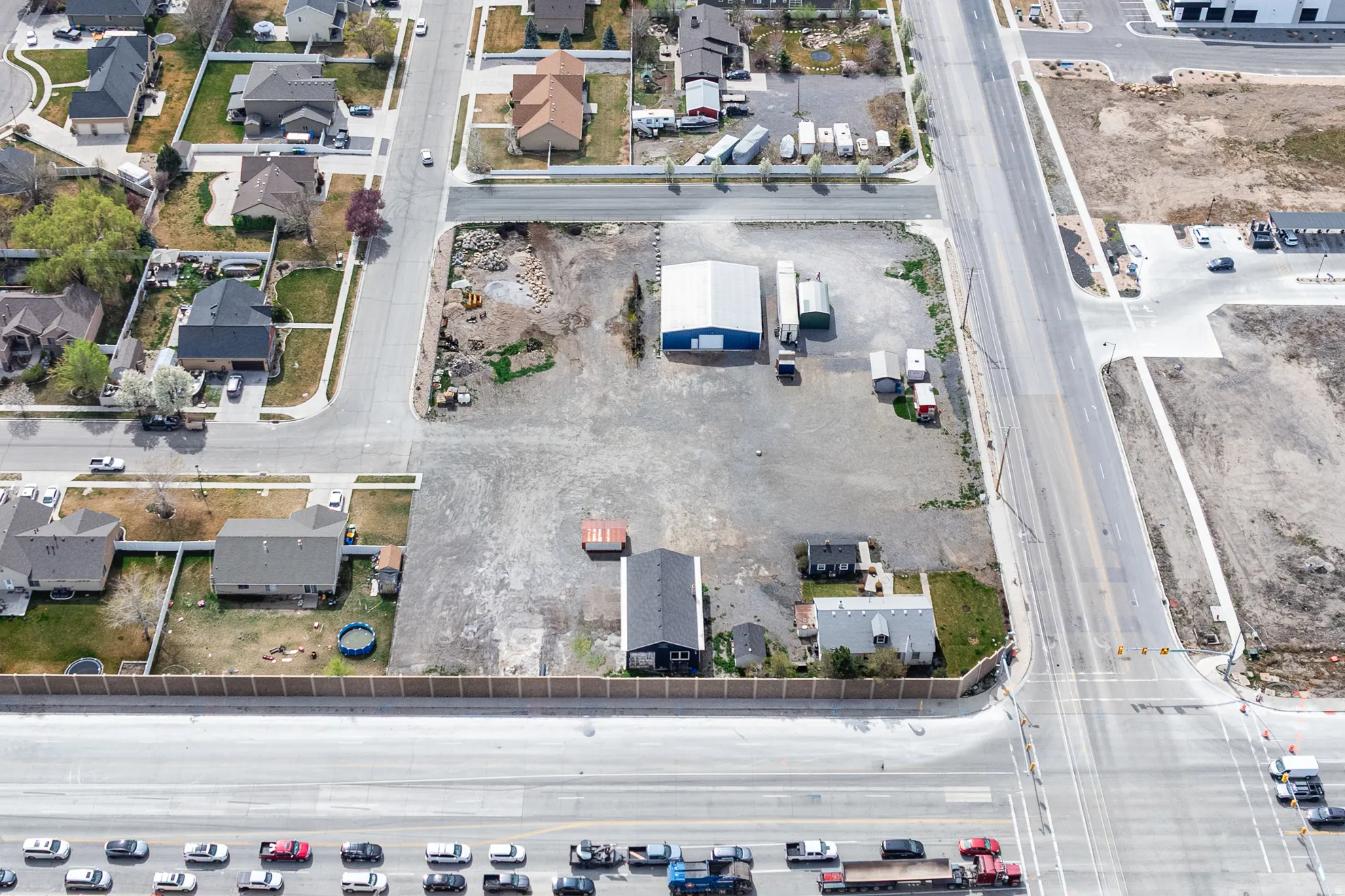 Aerial perspective of suburban area